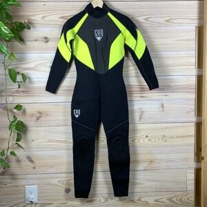 EVO Wetsuit Women 9/10 Black Neon Yellow 3mm Full Body Scuba Diving Surfing Suit